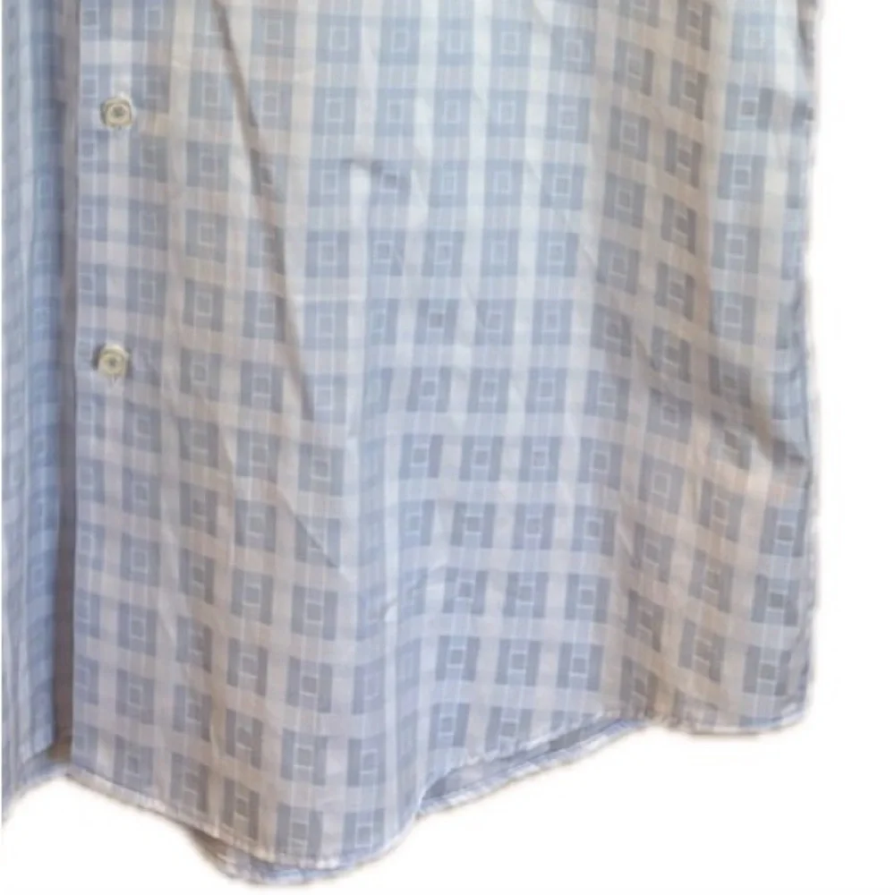 Bugatchi NWOT Shaped Fit Blue & White Stripes Short Sleeves Button Down Shirt L - Picture 5 of 9